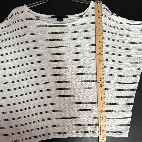 FRENCH CONNECTION Sz L Stripe Crinkle Knit Balloon Sleeve Coastal Minimalist Top - Picture 5 of 9